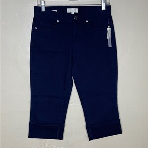 TALBOTS Petites Outlet SIGNATURE Blue Stretchy Wide Hem Capri Jeans NWT 4P